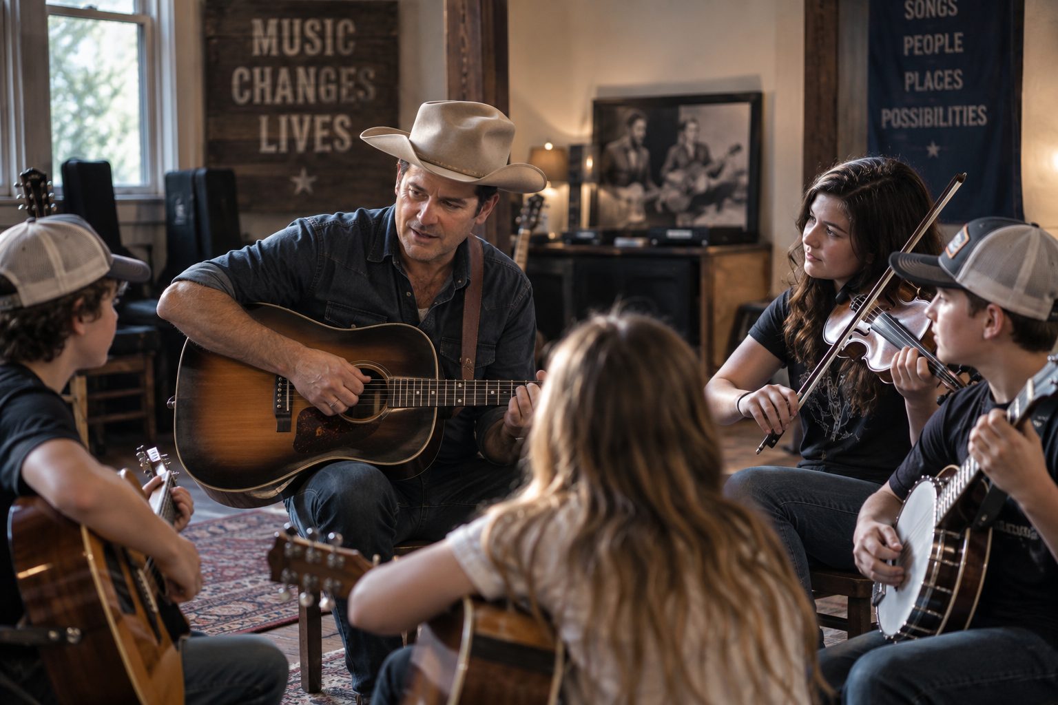 Artist working with young musicians