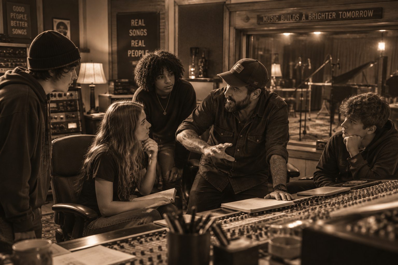 Sepia recording studio photograph